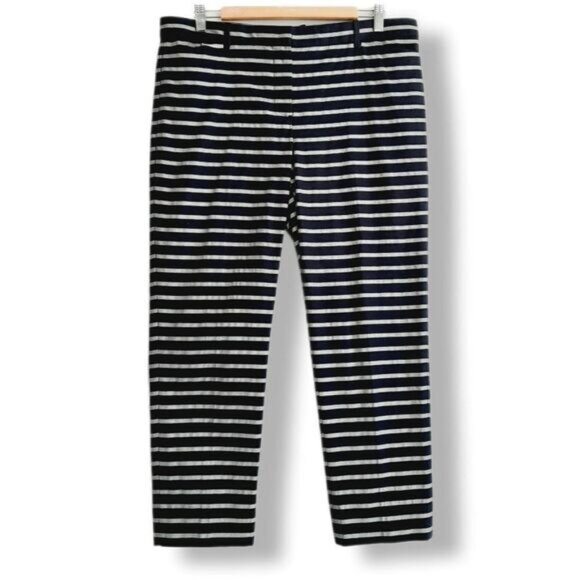 GAP Slim Crop Cropped Stripe Pants Navy Blue Sz 10 - Picture 1 of 9